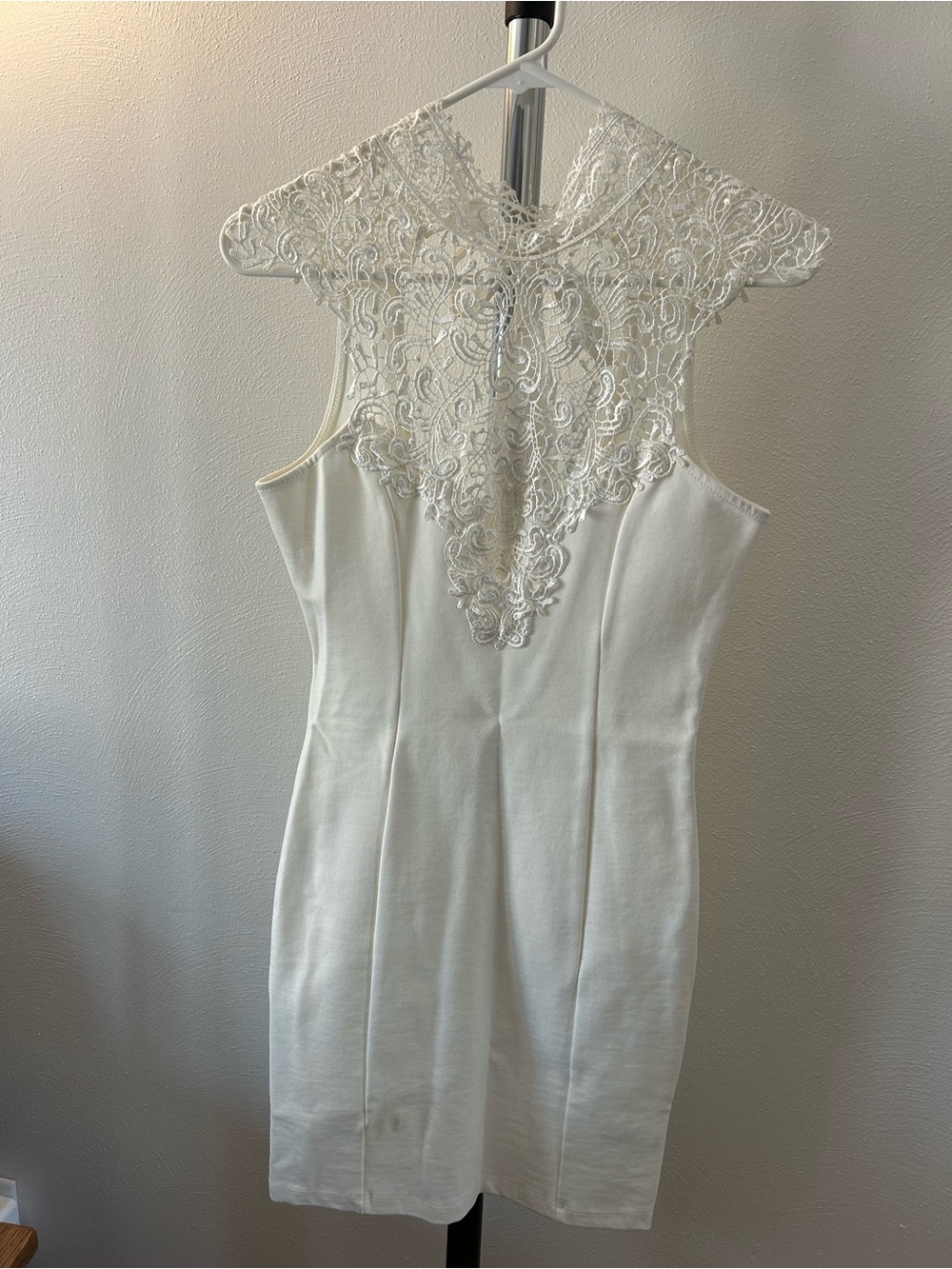 Lulu's Ivory Lace Yoke Sleeveless Mini Dress
